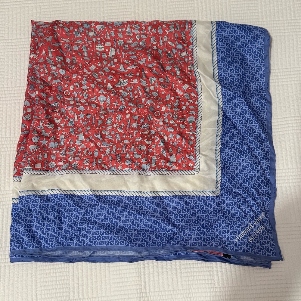 Vintage Vineyard Vines Anniversary icons scarf. 100% silk.